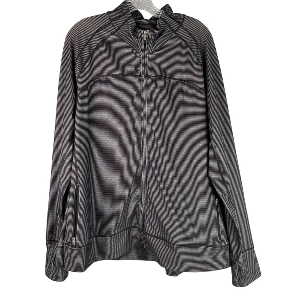 Gap Fit Jacket Women’s XXL Gray Black Striped Long Sleeve Zip Up Athletic